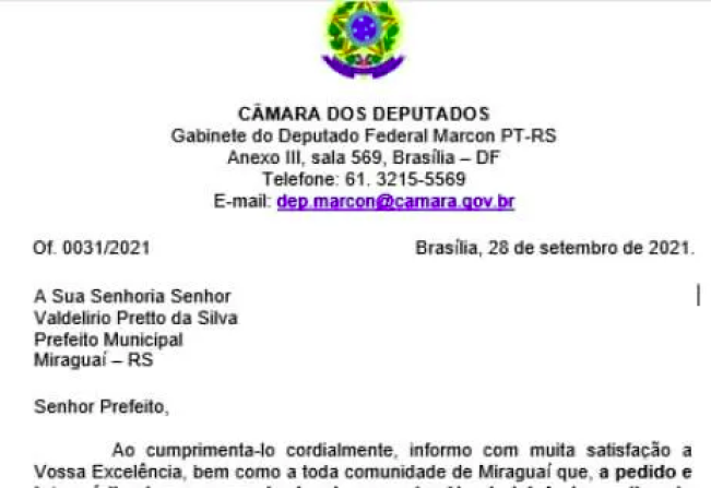 Miraguaí receber recurso de emenda do deputado Marcon